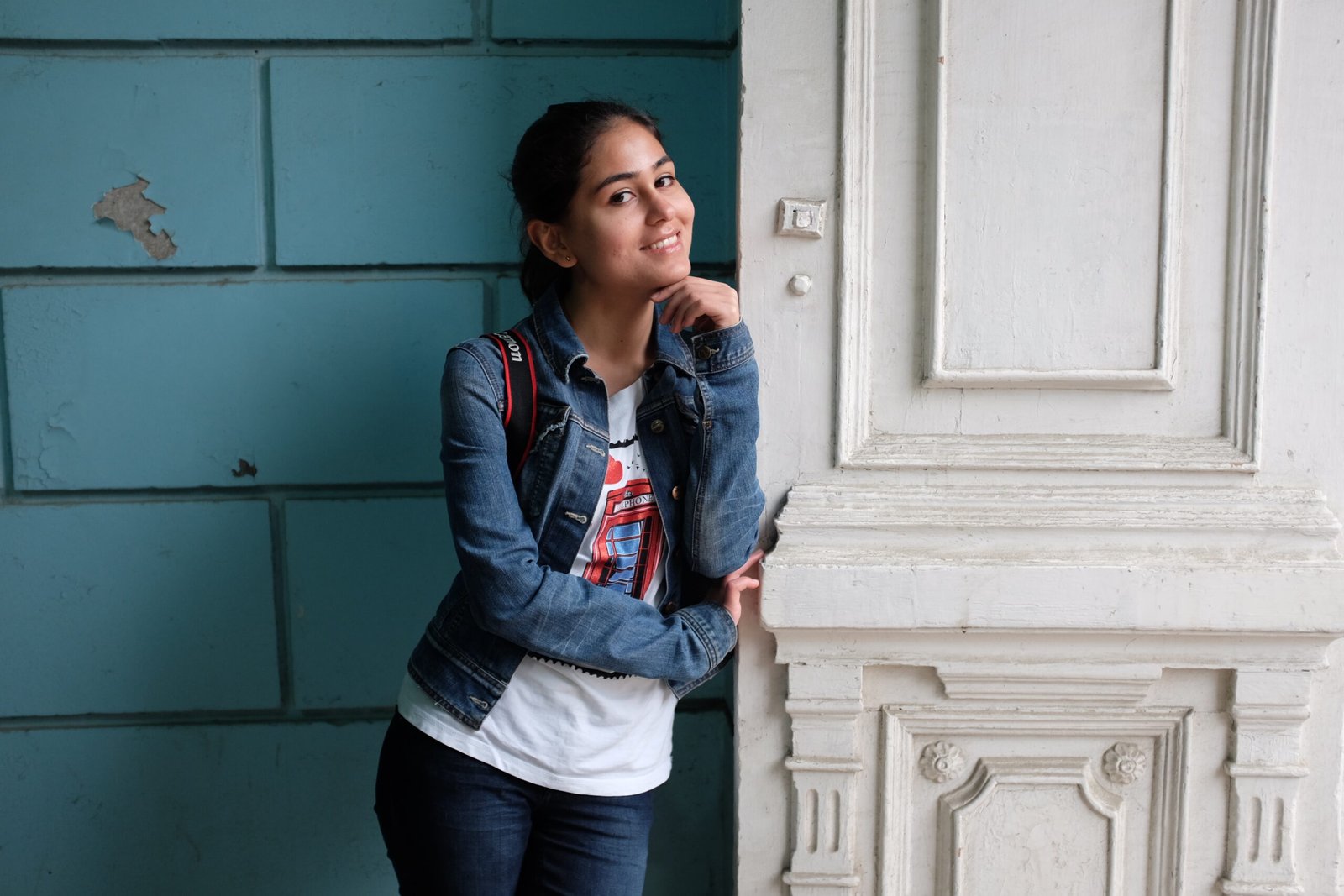 Lifestyle portrait in denim jacket